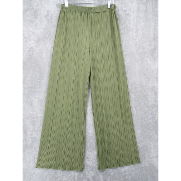 Gianni Bini Pant Set Womens Medium Pleated Crop Top Wide Leg Lightweight Green - Picture 4 of 12